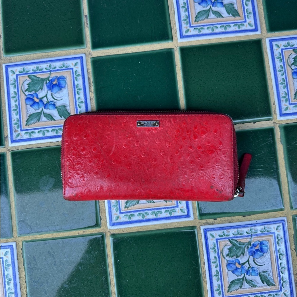 Kate Spade Ostrich Zip Wallet Red